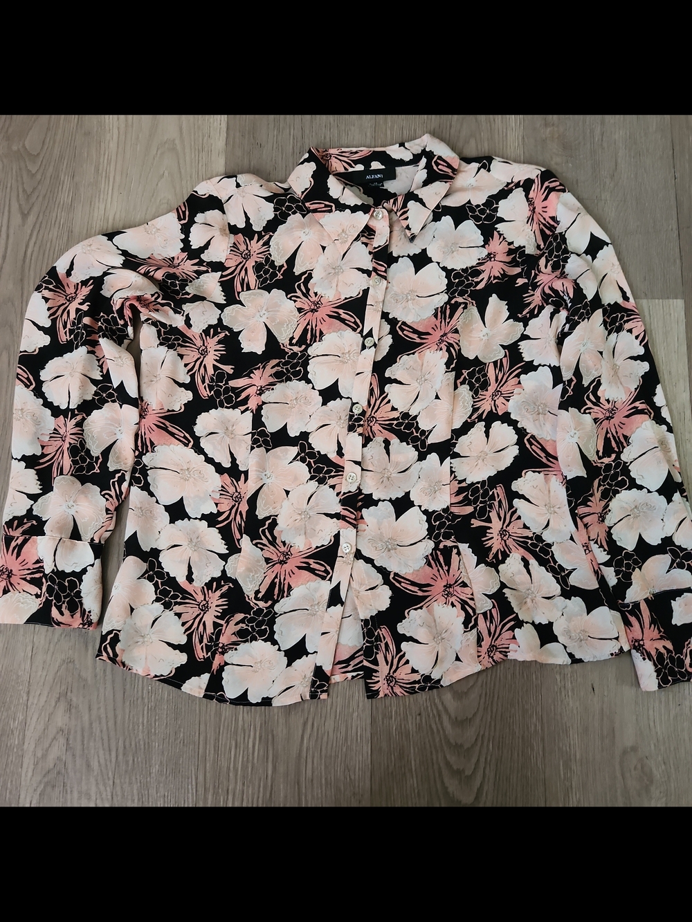 Alfani Black Button-Down Blouse with Pink & Cream Floral Print